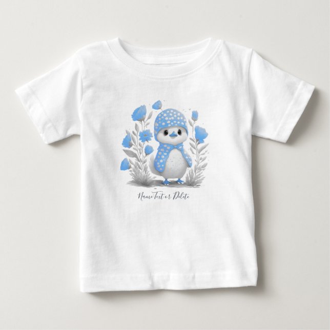 Vattenfärg Anka Blå Blommig Baby T-Shirt (Framsida)