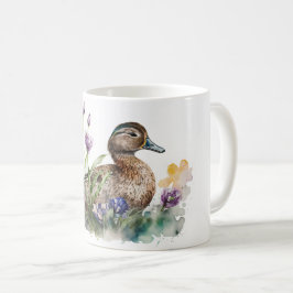 Vattenfärg Anka i blommor Kaffemugg