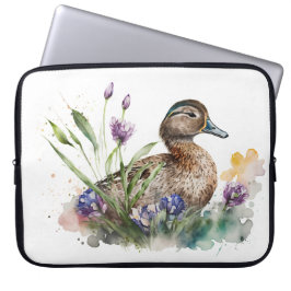 Vattenfärg Anka i blommor Laptop Fodral
