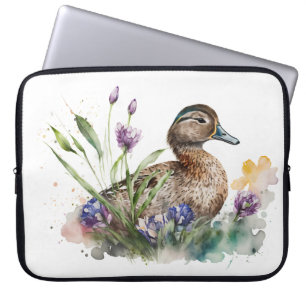 Vattenfärg Anka i blommor Laptop Fodral
