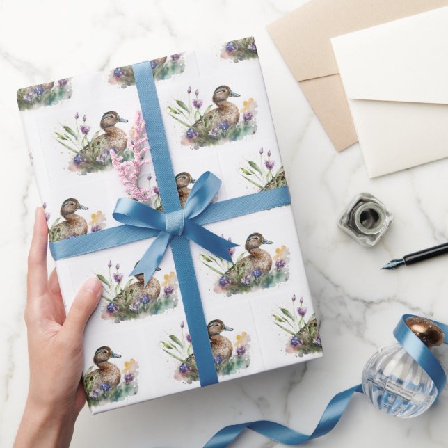 Vattenfärg Anka i blommor Presentpapper (Gifting)