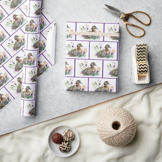 Vattenfärg Anka i blommor Presentpapper (Hantverk)