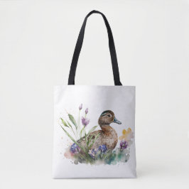 Vattenfärg Anka i blommor Tygkasse