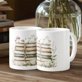 Vattenfärg Antika Böcker och Vildblommor Kaffemugg
