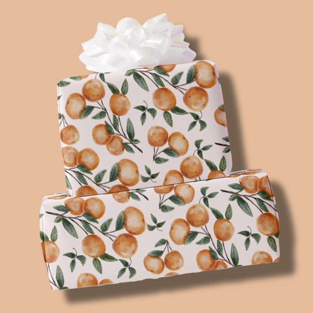 Vattenfärg Apelsiner Botaniskt Mönster Baby Shower Presentpapper (Skapare uppladdad)
