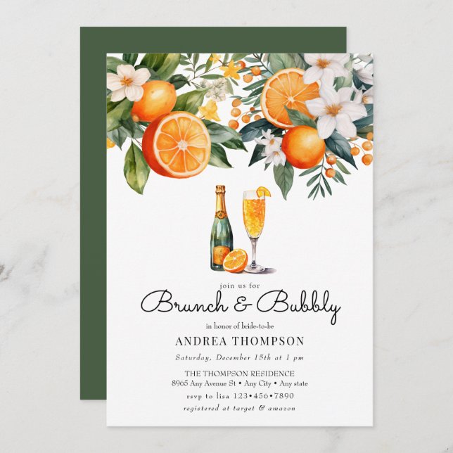 Vattenfärg Apelsiner | Brunch Baby Shower Inbjudningar (Fram/baksida)