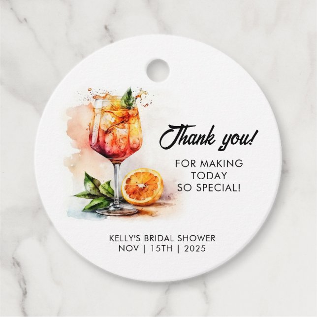 Vattenfärg Aperol Spritz Bröllopsfest Gåvor Etiketter (Framsida)