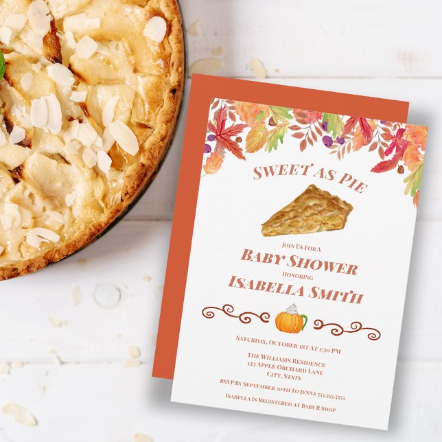 Vattenfärg Äppelpaj Höst Bebis Shower Inbjudningar (A sweet apple pie and pumpkin spice latte for a Baby Shower invitation!)