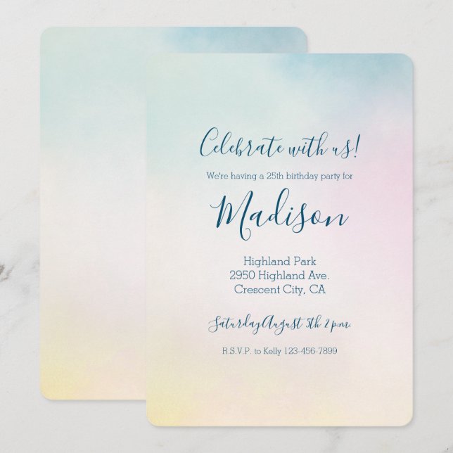 Vattenfärg Aqua Rosa Gult Tie Dye Ombre Inbjudningar (Fram/baksida)