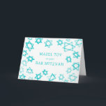 Vattenfärg Aqua Stars MAZEL TOV Pub Bat mitzvah Kort<br><div class="desc">Perfekt roligt MAZEL TOV-kort som ska skickas för bat mitzvah, pub mitzvah eller andra judiska firande! Hand gjorde vattenfärgsgrafik åt dig på framsidan och på insidan. FULLT ANPASSADE! Klicka på "Anpassa" ovan om du vill redigera texten. Klicka på "Redigera med verktyg" för att justera typsnitt, färg och placeringar. Utformningen är...</div>