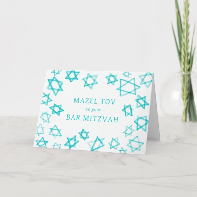 Vattenfärg Aqua Stars MAZEL TOV Pub Bat mitzvah Kort (Framsida)