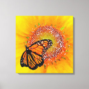Vattenfärg Art Monarch Butterfly på solros Canvastryck