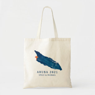 Vattenfärg Aruba Blue Karta med Sol Orange Handfl Tygkasse