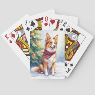 Vattenfärg australian shepherd glödande jul casinokort