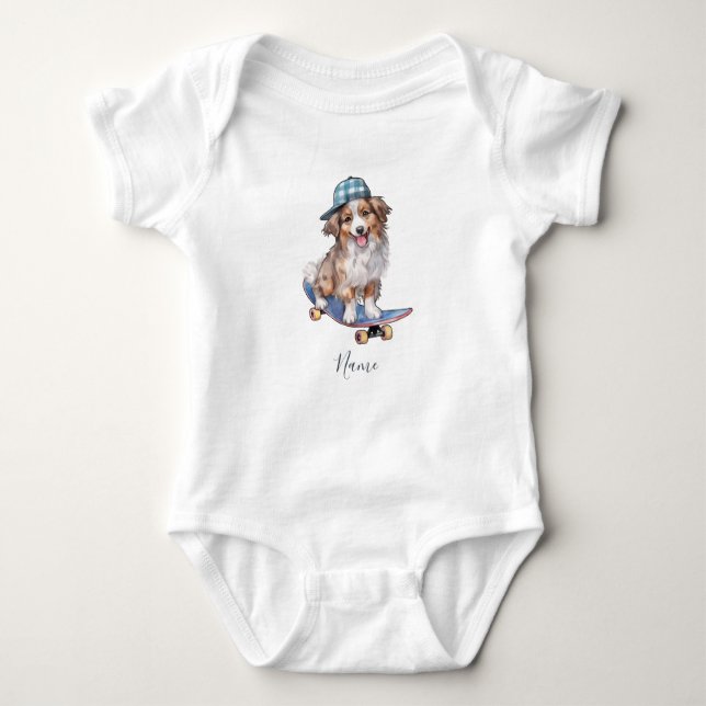 Vattenfärg Australiensisk Shepherd Baby Bodysuit T Shirt (Framsida)