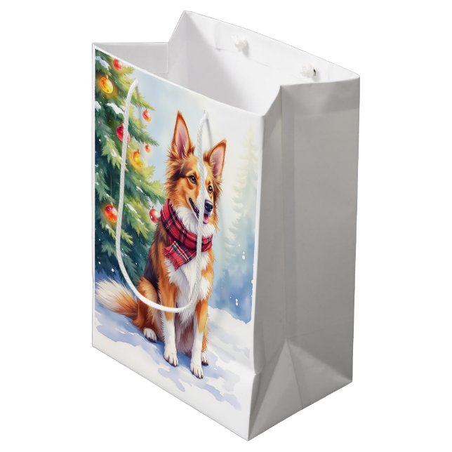 Vattenfärg Australisk Shepherd Lysande Jul (Framsidan Vinklad)