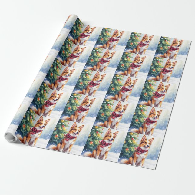 Vattenfärg Australisk Shepherd Lysande Jul Presentpapper (Utrullad)