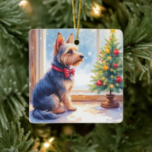 Vattenfärg Australisk terrier Bordskristall jul Julgransprydnad Keramik