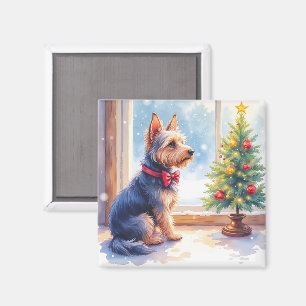 Vattenfärg Australsk terrier Bordskristall jul Magnet