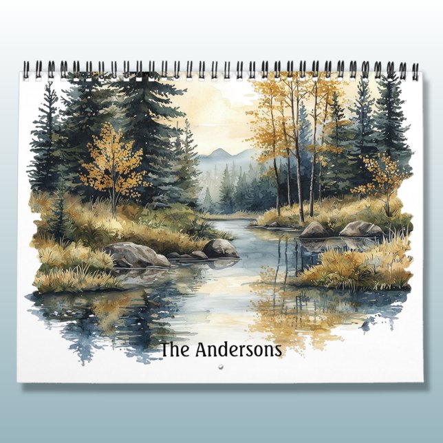 Vattenfärg av bergssjöar och bäckar kalender (Skapare uppladdad)