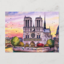 Vattenfärg av Notre-Dame-katedralen i Paris