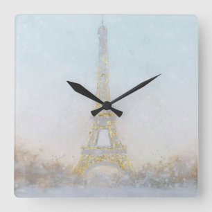 Vattenfärg   avbildar av Eiffel Towe Fyrkantig Klocka