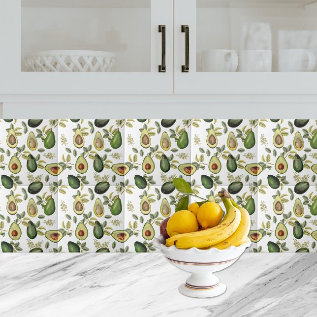 Vattenfärg Avocado Botanical Mönster Kakelplatta (Watercolor Avocado Botanical Pattern Ceramic Tile)