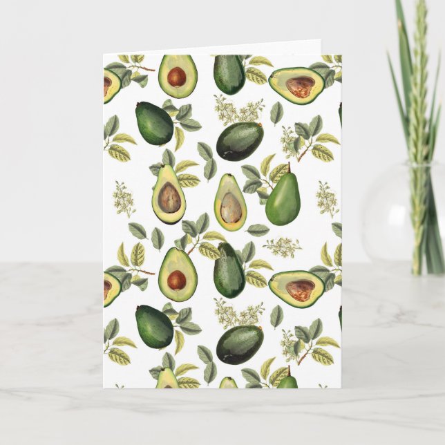 Vattenfärg Avocado Botanical Mönster Kort (Framsida)