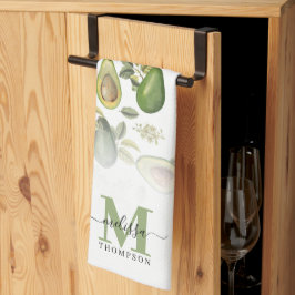Vattenfärg Avocado Botanical Mönster Monogrammed Kökshandduk