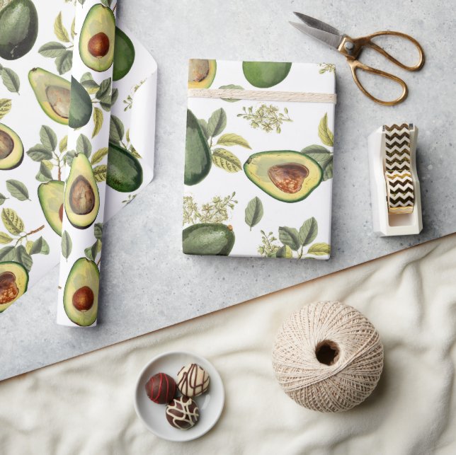 Vattenfärg Avocado Botanical Mönster Presentpapper (Hantverk)