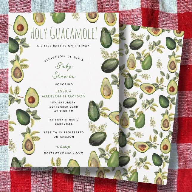 Vattenfärg Avocado Heliga Guacamole Baby Shower Inbjudningar (Watercolor Avocado Holy Guacamole Baby Shower Invitation)