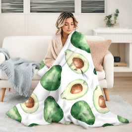 Vattenfärg Avocado Mönster Fleecefilt