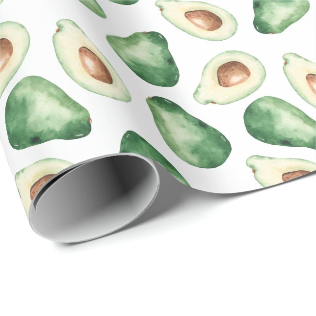 Vattenfärg Avocado Mönster Presentpapper (Rullad Hörn)