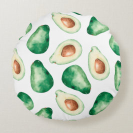 Vattenfärg Avocado Mönster Rund Kudde