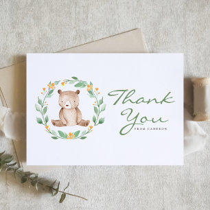 Vattenfärg Baby Bear Greenery WandeBaby Shower Tack Kort