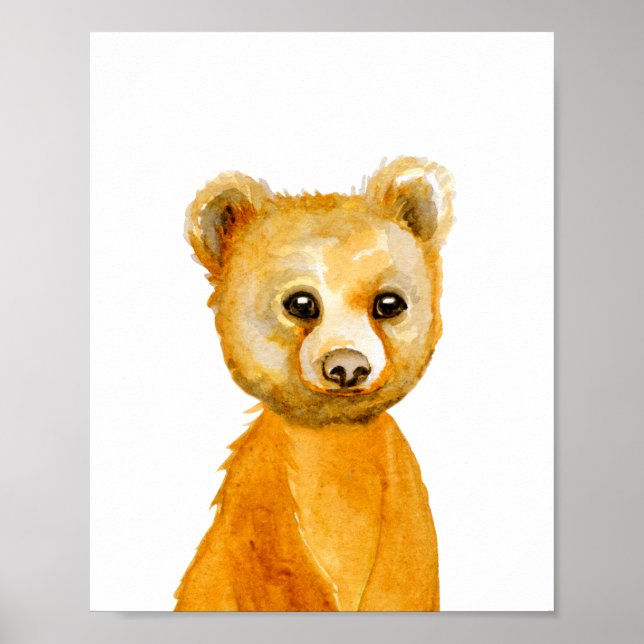 Vattenfärg Baby Bear Unge Nursery Child Woodland Poster (Framsidan)
