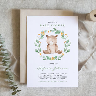 Vattenfärg Baby Bear WAN Grey Baby Shower Inbjudningar