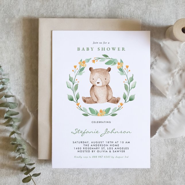 Vattenfärg Baby Bear WAN Grey Baby Shower Inbjudningar (Skapare uppladdad)