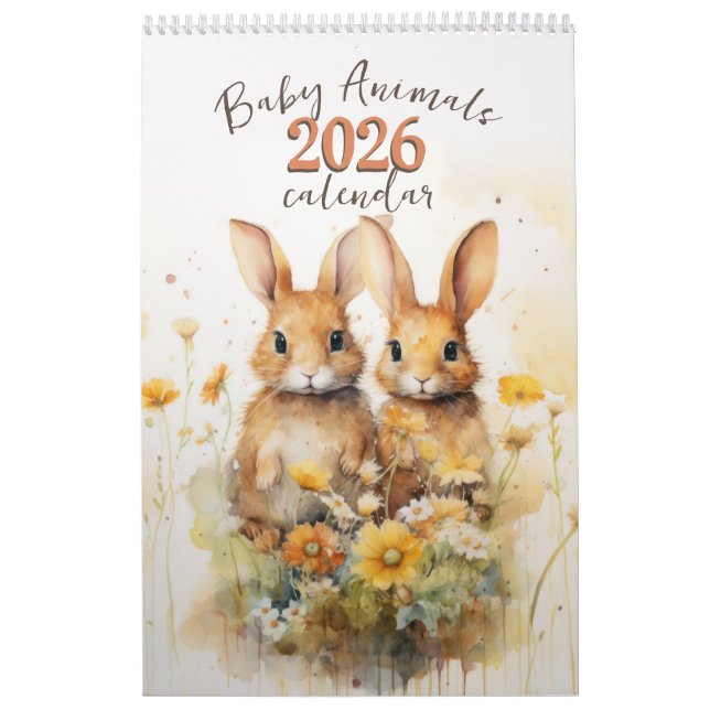 Vattenfärg Baby djur 2026 Kalender (Omslag)