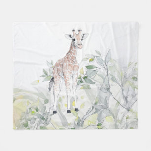 Vattenfärg Baby Giraffe med löv Fleecefilt
