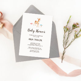 Vattenfärg Baby Hjort med svamp Baby Shower Inbjudningar