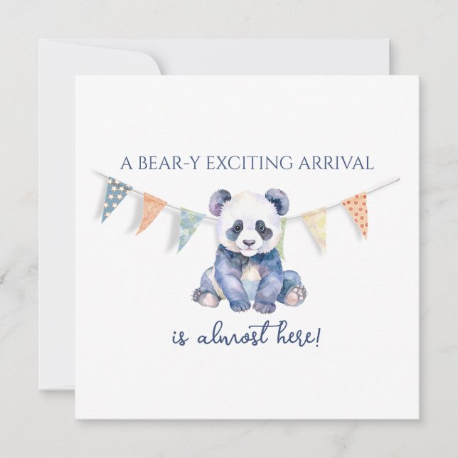 Vattenfärg baby panda vimplar Baby Shower Kort (Framsida)