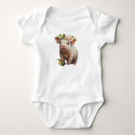 Vattenfärg Baby Piglet med blommor på huvud T Shirt