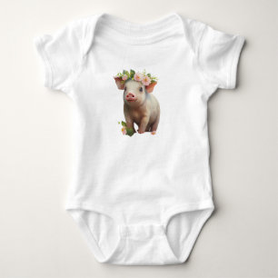 Vattenfärg Baby Piglet med blommor på huvud T Shirt