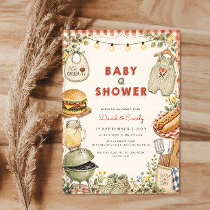 Vattenfärg Baby Q BBQ Par Baby Shower Inbjudningar