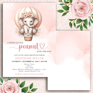 Vattenfärg Baby Shower Ljusrosa Elefant Inbjudan