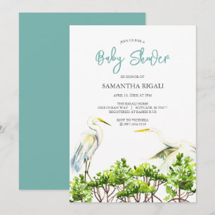 Vattenfärg Baby Shower White Heron Mangroves Inbjudningar