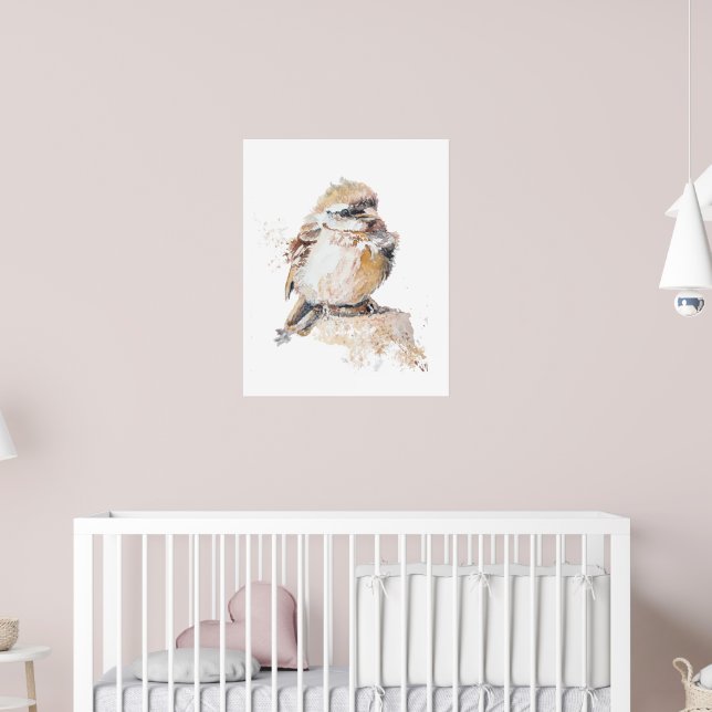 Vattenfärg Baby Sparrow med ruffade fjädrar Poster (Barnkammare 2)