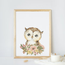Vattenfärg Babygamla Uggla Nurseries Affisch