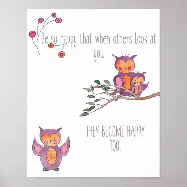 Vattenfärg Babygamla Uggla Väggkonst för Barnkamma (Framsidan)